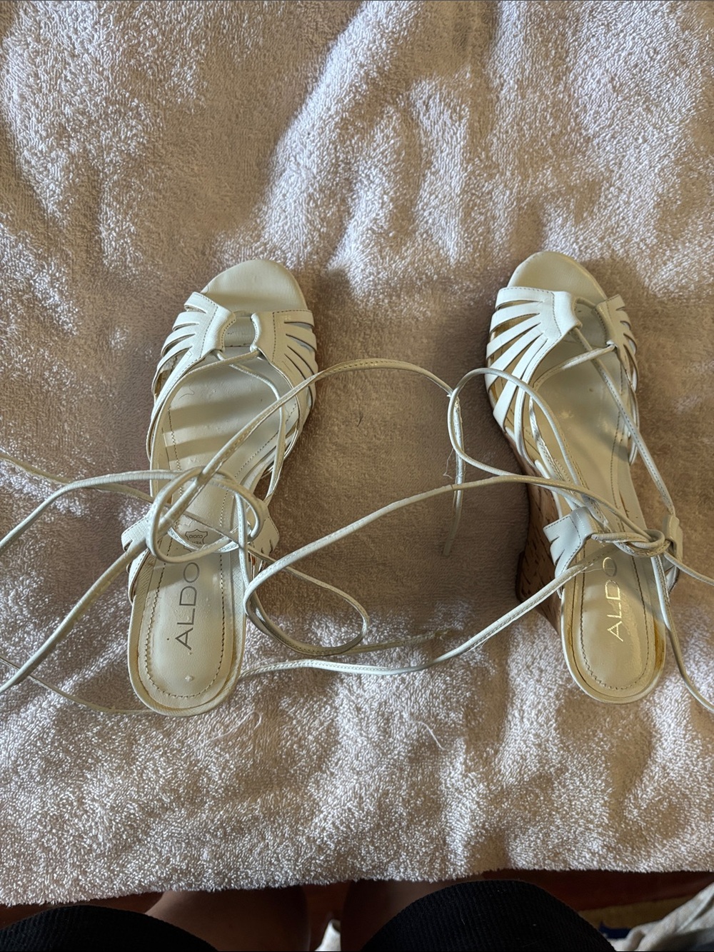 ALDO Cream Lace-Up Strappy Sandals with Woven Details
